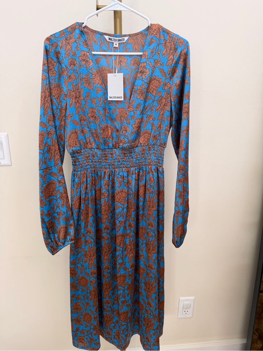 Walter Baker Blue & Brown Floral Midi Dress
